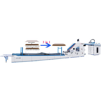 Mesin laminasi seruling karton otomatis penuh SFC1500 Tiga In One 5 Ply Paper Box Corrugated Cardboard Flute Laminator Machine